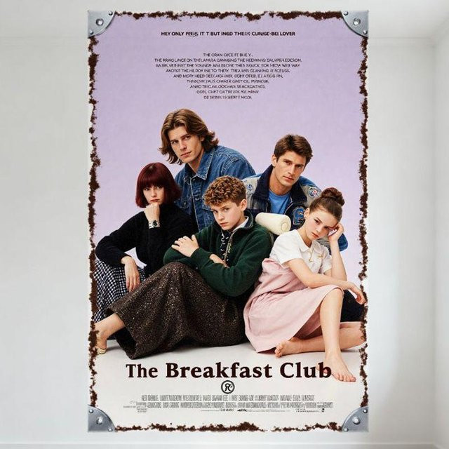 ZX ART Vintage Metallblechschild The Breakfast Club Retro Wandplakette mit Filmcharakteren, B/H: 30 x 20 cm - Bild 1