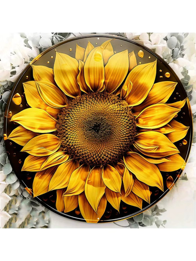 Rundes Metallschild Potdemiel mit Herbst-Sonnenblumen-Kranz Design, Durchmesser: 20,3 cm - Bild 7