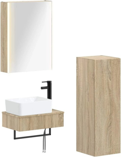 vidaXL Badezimmermöbel-Set 4-teilig in Sonoma-Eiche mit Glasfronten und LED-Beleuchtung - Bild 1