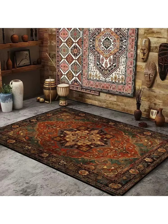 VIKAMA Retro-Teppich im Vintage-Stil mit floralem Muster, schmutzabweisend und fleckenresistent, Mehrfarbig, B: 90 cm, T: 60 cm - Bild 2