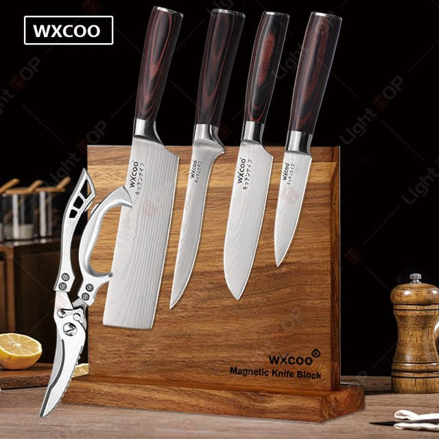 WXCOO Santoku Küchenmesser mit Damastmuster in Silber, japanisches Allzweckmesser zum Schneiden von Fleisch - Bild 1