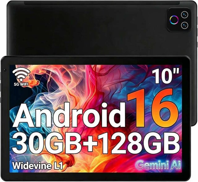 SHIXIU WU TRADE SAS Android 16 Tablet mit 10,1 Zoll Display, 30 GB RAM, 128 GB ROM und 5000 mAh Akku in Schwarz - Bild 1