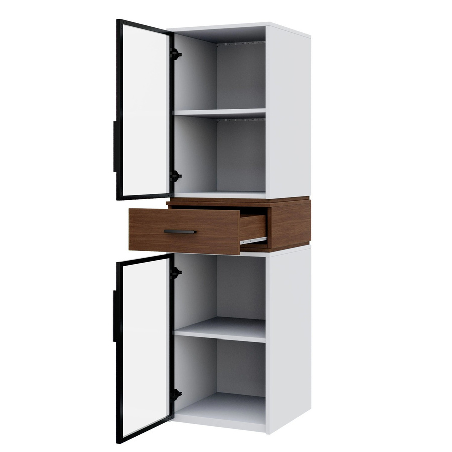 okwish Vitrinenschrank mit LED-Beleuchtung und Glastüren in Weiß, B/T/H: 40 x 20 x 200 cm - Bild 2