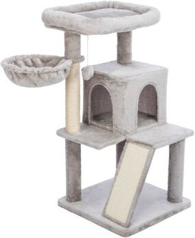 Trixie Junior Kratzbaum Pepito in Grau mit Höhle, Hängematte und integriertem Spielzeug aus Sisal und Metall - Bild 1