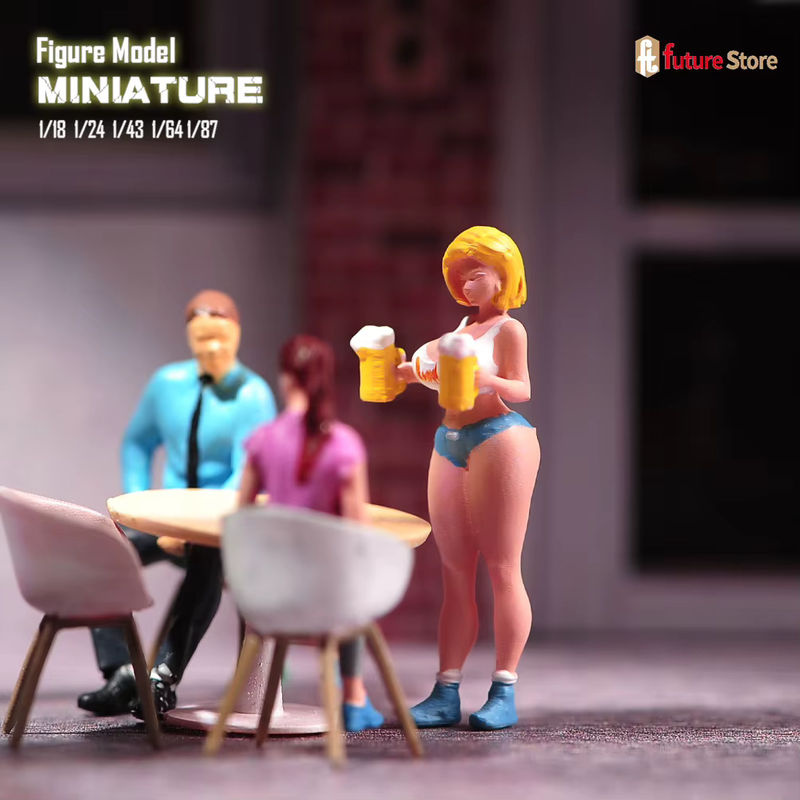 MAK Miniaturfigur Mädchen mit Bier aus Kunstharz, mehrfarbig, Modell für Diorama und Szenenrequisiten - Bild 2