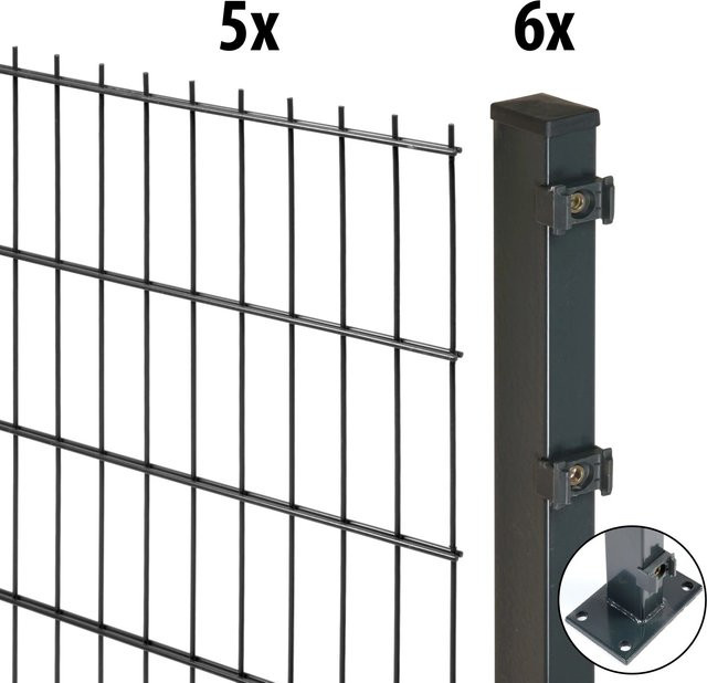 Floraworld Doppelstabmatten-Set mit Bodenplatte in Anthrazit, Höhe: 120 cm, Länge: 10 m - Bild 1