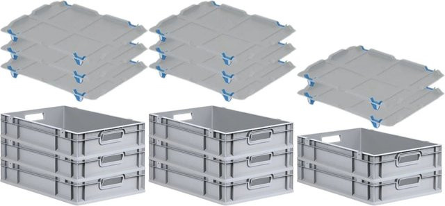 PROREGAL SuperSparSet 8x Eurobox NextGen Grip mit Auflagedeckel und blauen Schiebeschnappverschlüssen, Grau, H x B x T: 12 x 40 x 60 cm - Bild 1