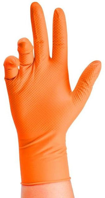 JR-Studio Nitrilhandschuhe in Orange mit diamantstrukturierter Oberfläche, robuste Einweghandschuhe für Mechaniker, Größe XL, 3er-Pack - Bild 1
