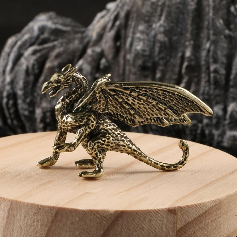 Yiran Furniture Pterosaurier Drache Statue aus Massivmessing in Gold als Feng Shui Desktop Ornament - Bild 3