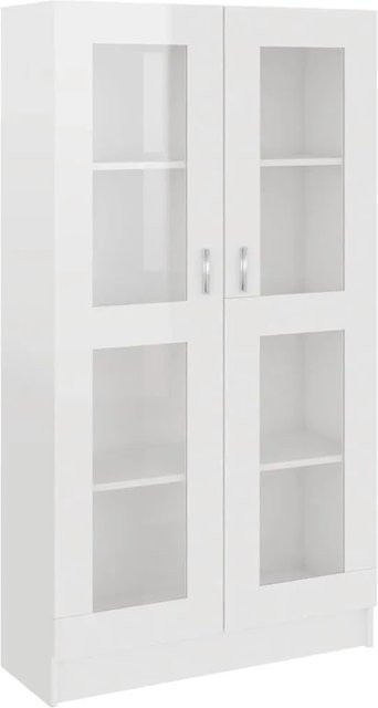 vidaXL Vitrinenschrank Hochglanz Weiß mit Glastüren und Regalböden, B/T/H: 82,5 x 30,5 x 150 cm - Bild 1