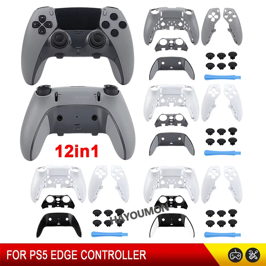 Royaldraid 12-in-1 Reparatur-Set für PS5 Edge Controller in Weiß mit Front- und Rückabdeckung sowie Joystick-Kappen aus Kunststoff - Bild 2