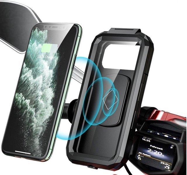Wosawe Outdoor Sports Wasserdichte Kabellose Motorrad Handyhalterung mit USB-C Ladegerät in Grau - Bild 1
