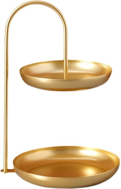 KaiSai 2-stöckiges Serviertablett aus Eisen in Gold, rund und wasserdicht für Obst oder den Kaffeetisch - Bild 1