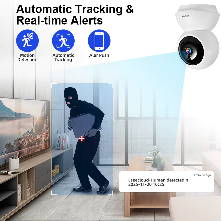 Fuers Tuya Smart Home WiFi IP Überwachungskamera mit 5MP, AI-Erkennung und automatischem Tracking, weißer Indoor Baby Monitor mit App-Steuerung - Bild 2