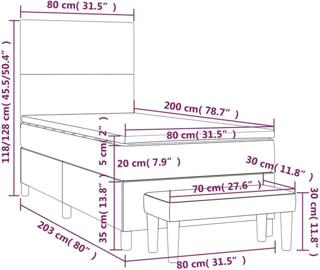 vidaXL Boxspringbett mit Matratze Dunkelgrau B/T/H: 80 x 200 x 118 cm - Bild 2