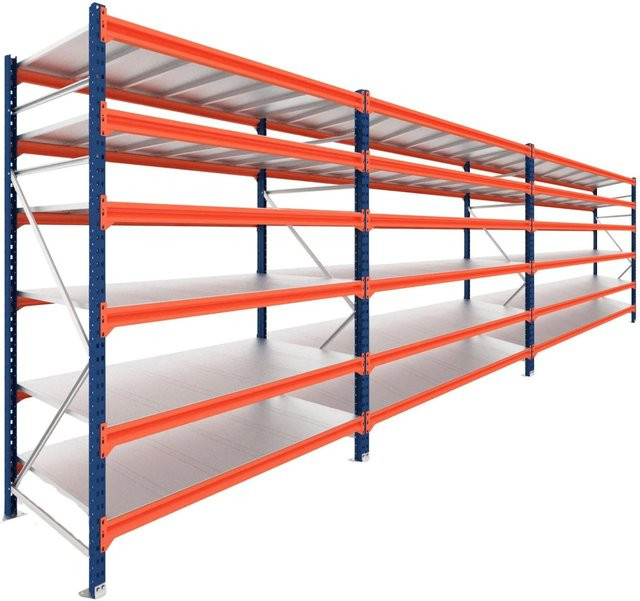 PROREGAL Schwerlastregal DOMINUS Weitspannregal mit 3 Feldern und 6 Ebenen, Farbe Blau/Orange, B/T/H: 585 x 80 x 200 cm - Bild 1