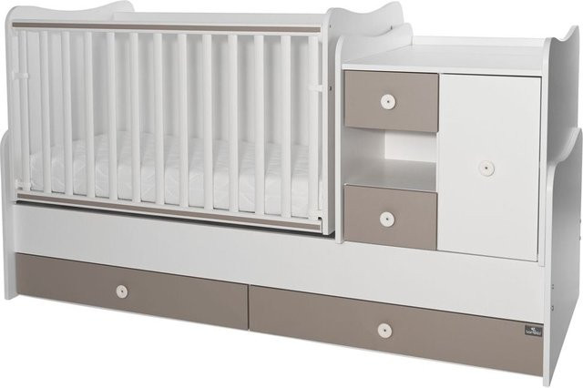 Lorelli Babybett und Jugendbett Mini Max 3 in 1 umbaubar als Etagenbett für 2 Kinder, Dunkelbraun Weiß - Bild 1