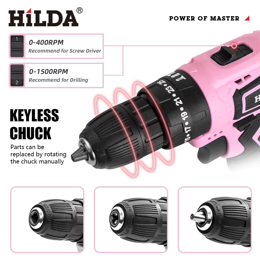 HILDA 21V Akkubohrschrauber Set in Pink inklusive Akku und Ladegerät für Holzarbeiten und Haushalt - Bild 5