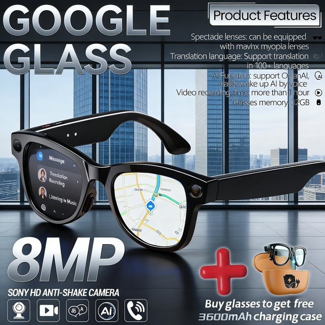 GUHUAVMI Smart-Brille mit 800W Pixel Anti-Shake-Kamera, 3600mAh Akku, Videoaufnahme, Anruffunktion und 120+ Sprachübersetzung in Schwarz oder Blau - Bild 1