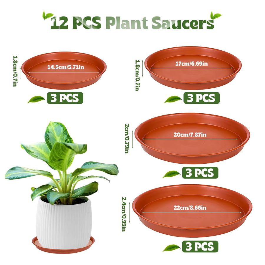 12er-Pack Blumentopf-Untertassen aus Kunststoff in 4 Größen, Tropfschalen für Garten und Pflanzen im Innen- und Außenbereich, Durchmesser: 18 cm, 22 cm, 24 cm und 26 cm - Bild 2