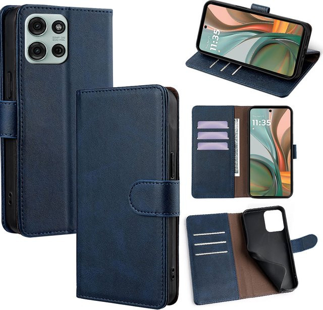 Lederne Business-Brieftasche mit Magnetverschluss als Phone Case für Motorola G-Serie in Rot oder Blau - Bild 1