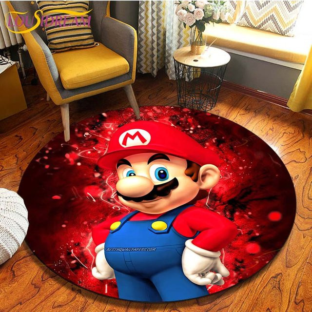 Runder Mario Bros Cartoon Teppich von YunhengTechnology, Mehrfarbig, Durchmesser: 120 cm - Bild 1