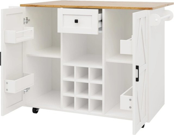 okwish Kücheninsel mit ausziehbarem Esstisch und Snackregal in Weiß, B/T/H: 137 x 65 x 95 cm