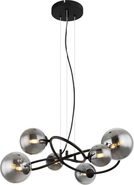Globo LED-Pendelleuchte Riha 6-flammig in Mattschwarz mit Glas, B/T/H: 58,8 x 62,2 x 120 cm - Bild 1