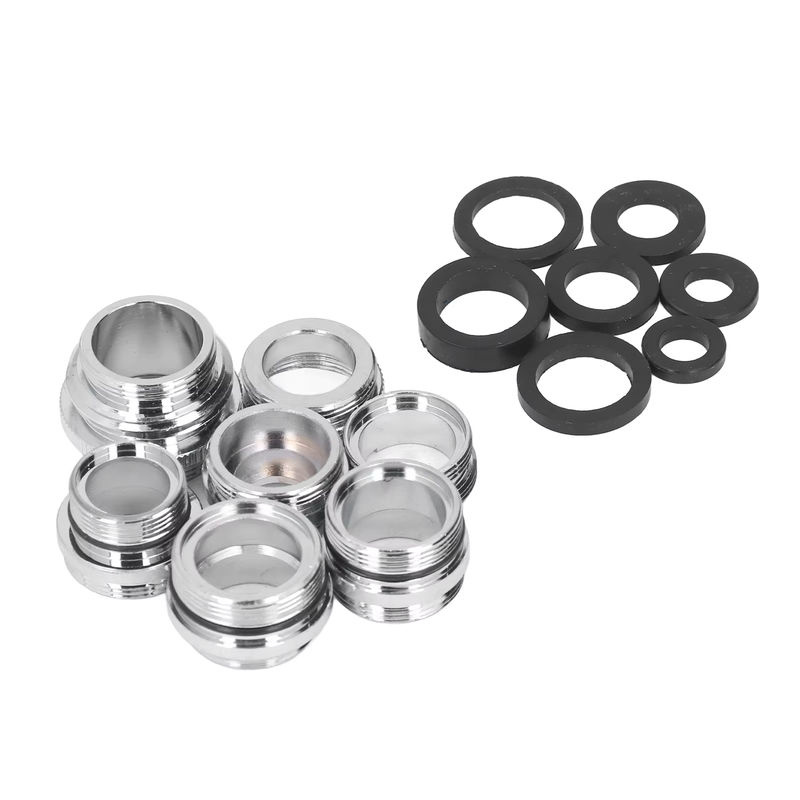Qiilu 7-teiliges Wasserhahn Adapter Set aus Messing mit Dichtungen für Garten und Küche in Gold und Silber - Bild 5