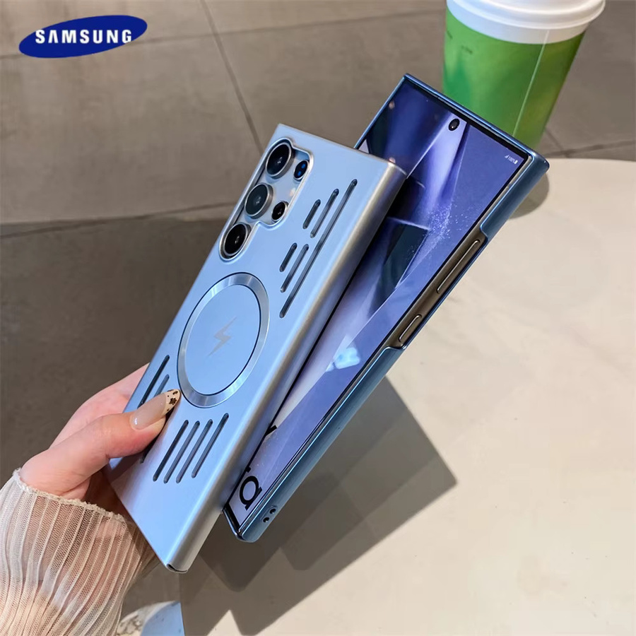 Samsung Galaxy S25 S24 S23 S22 Ultra Plus Schutzhülle aus Aluminiumlegierung mit MagSafe Ladung und Wärmeableitung in Gold oder Blau - Bild 1