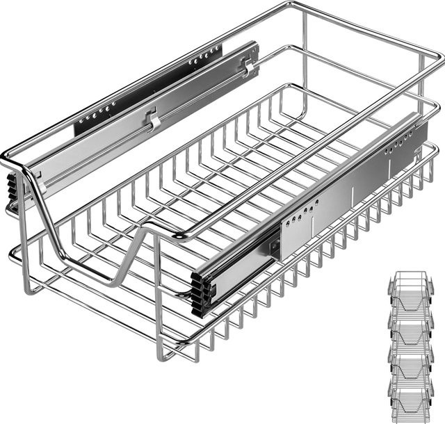 Casaria Teleskopschubladen 4er-Set aus Stahl in Chrom/Silber, Breite: 30 cm - Bild 1