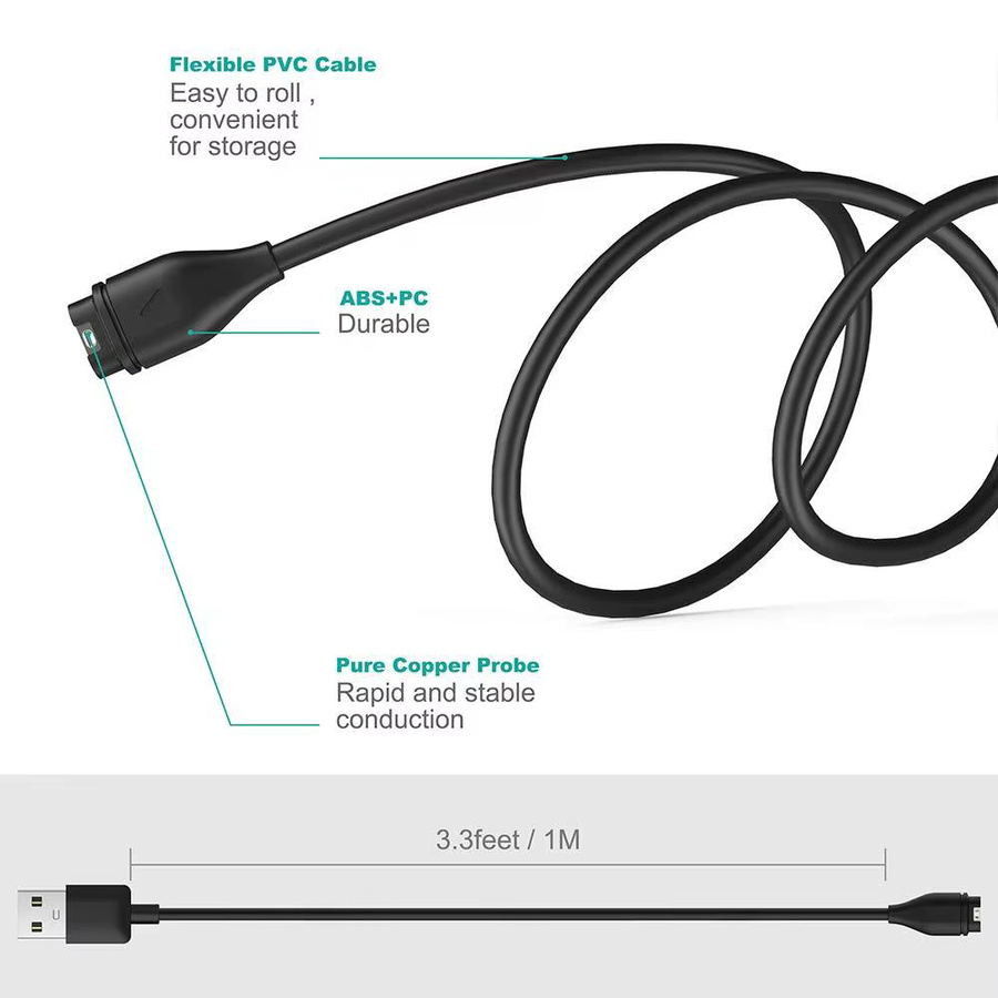 USB Typ C Ladekabel für Garmin Fenix 7 7S 7X 6 6S 6X 5 5S 5X Vivoactive 3 4S Venu 2 2S 3 3S in Schwarz, Länge: 1 m - Bild 3