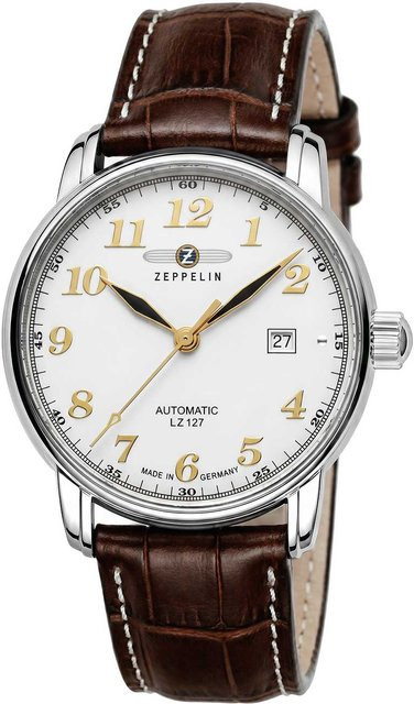 Zeppelin Automatik Herrenuhr, Edelstahl, 40 mm, Leder, Weiß - Bild 1