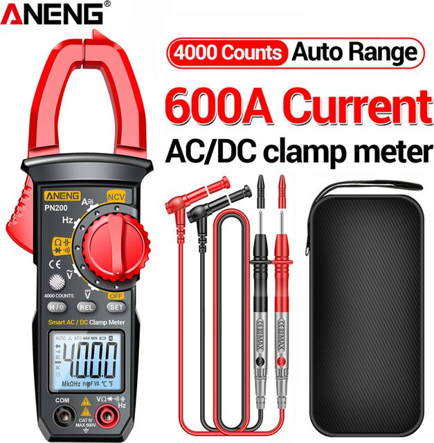 ANENG PN200 Digitales Zangenmessgerät 600A AC/DC Strom-Spannungs-Multimeter mit NCV, Ohm, Widerstands- und Kapazitäts-Tester in Rot - Bild 1