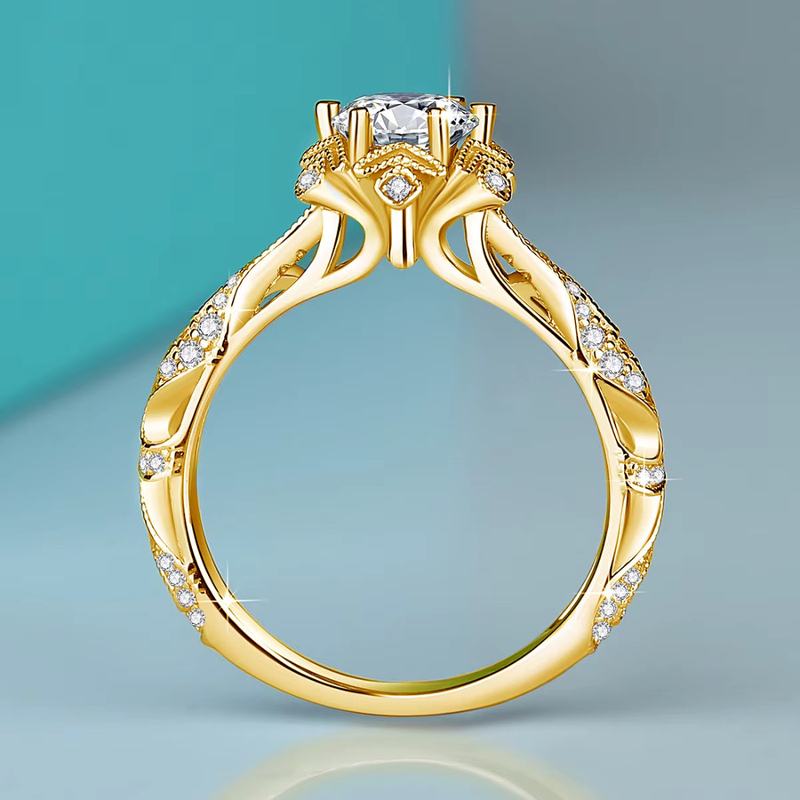 LONGUE VUE Ring 925 Silber, 18 Karat vergoldet, Moissanit, Damen - Bild 2