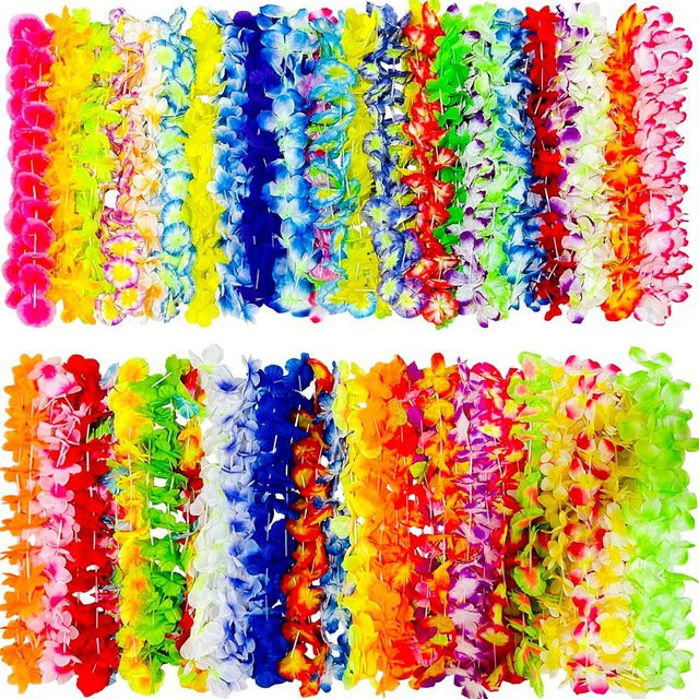 Runtowo Hawaiianische künstliche Blumenkranz-Halsketten in Multicolour für Sommer, Strand, Hochzeit und Party-Dekoration - Bild 1