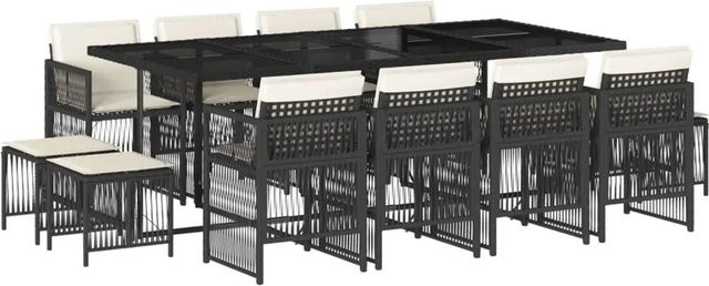 vidaXL 13-teilige Garten-Essgruppe aus Poly Rattan in Schwarz mit Kissen und Hartglas-Tischplatte - Bild 1