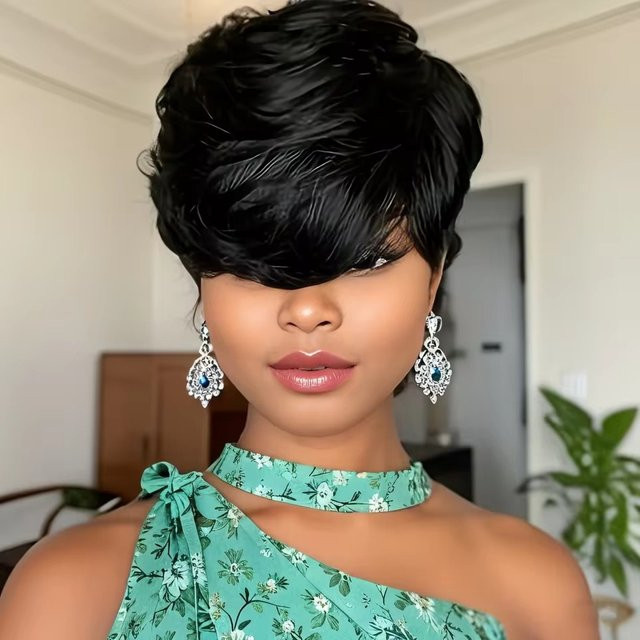 OYM HAIR Pixie-Perücke, Echthaar, Brasilianisches Haar, Damen - Bild 1