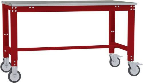 Manuflex AU7344.3003 Arbeitstisch UNIVERSAL Spezial mobil mit Blechbelagplatte, Rubin-Rot, B/T/H: 150 x 60 x 75,2-97,2 cm - Bild 1