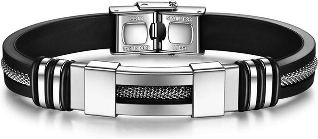 YIRAN Jewelry Armband, Edelstahl, geflochtenes Leder, Schwarz, Herren - Bild 1