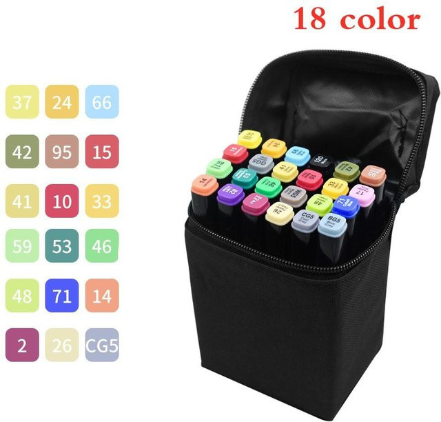Alkohol-Marker Set mit Dual-Pinsel für Manga und Skizzieren, 18 Farben, Mehrfarbig - Bild 1