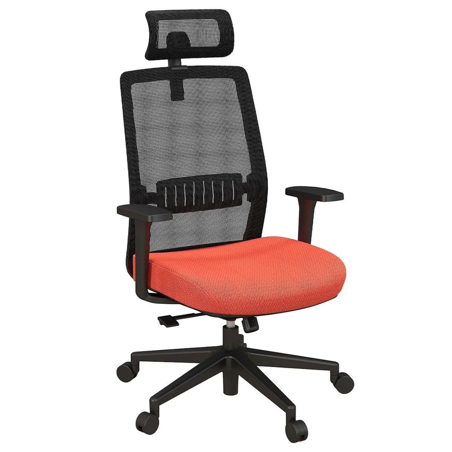 Costway Ergonomischer Bürostuhl mit hoher Rückenlehne, Kopfstütze und Lendenstütze in Schwarz-Orange - Bild 2