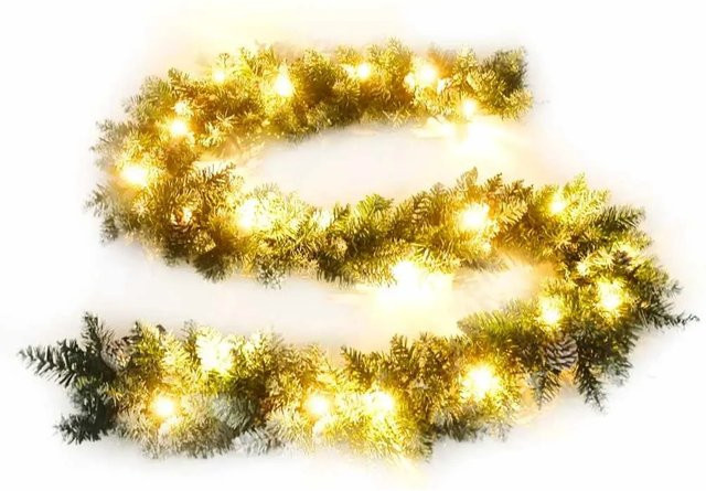 vidaXL Weihnachtsgirlande mit warmweißen LED-Lichtern in Grün aus PVC, Länge: 5,2 m - Bild 1