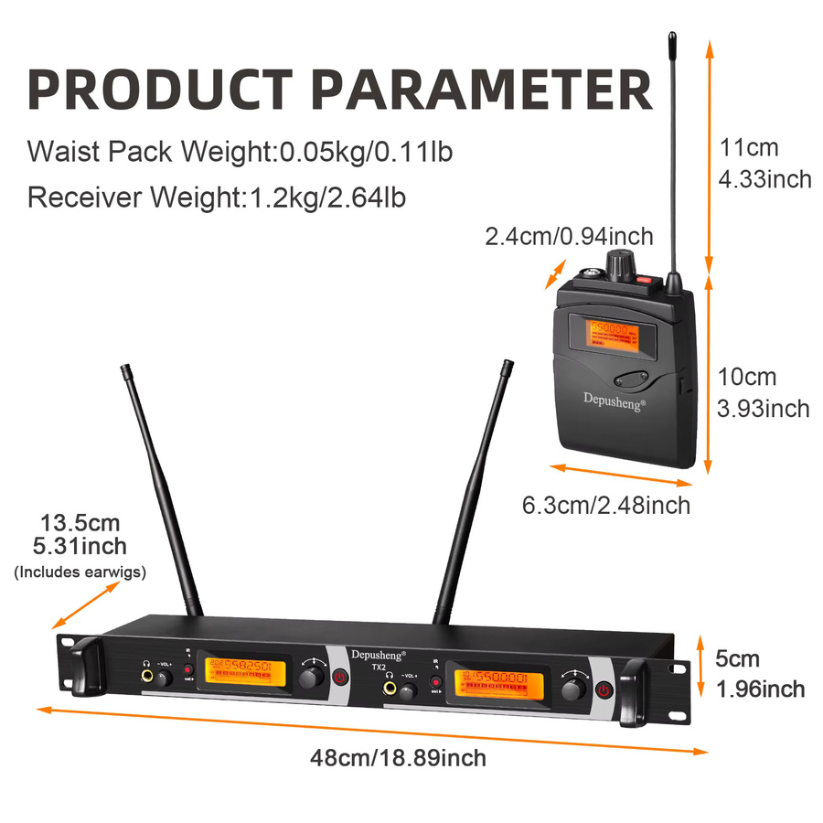 Depusheng TX2/4 Drahtloses In-Ear-Monitorsystem in Schwarz mit 2/4-Kanal Bodypack und In-Ear-Kopfhörern für Bühne oder Studio - Bild 5
