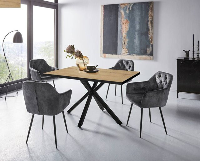 Hela Essgruppe Cleo III in Eiche und Braun mit Samtvelour-Stühlen, B/H/T: 140 x 76 x 90 cm - Bild 1