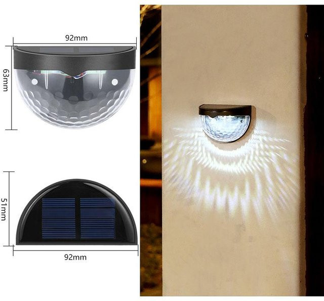 Runde Solar-Zaunleuchte mit 6 LED für den Garten in Schwarz oder Weiß mit warmweißem Lichteffekt - Bild 1