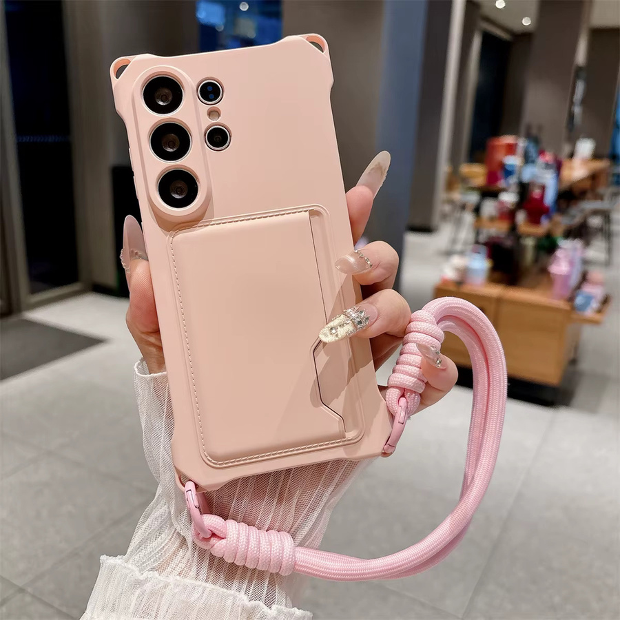 Silikon Handyhülle mit Handgelenkband und Brieftasche für Samsung Galaxy S26 S25 S24 Ultra S23 FE S22 Plus A17 A56 in Grün - Bild 2
