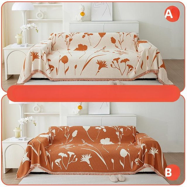 Doppelseitiger Chenille-Sofabezug von Super Six in Beige mit floralem Muster, rutschfest und kratzfest, B/T: 180 x 130 cm - Bild 1