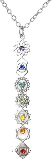 Vassago 7 Chakra Halskette, Edelstahl, Zirkonia, Weiß, 45cm, Unisex - Bild 1