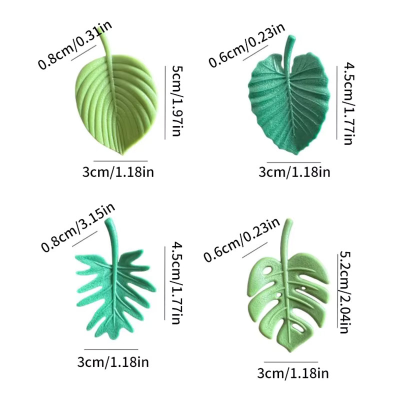 4 Stück Mini Kühlschrank Magnete mit tropischen Blättern in Grün, wasserfeste Aufkleber im floralen Design - Bild 1